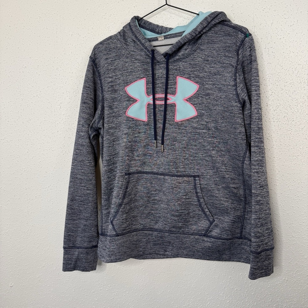 Under Armour Women's Gray Heather Fleece Pullover Hoodie Logo Pockets